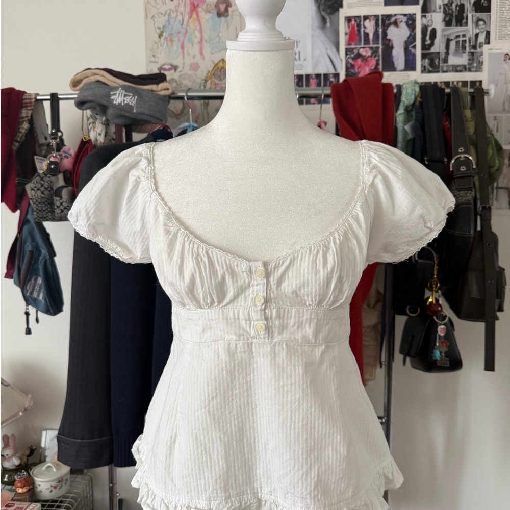 Brandy Melville Cream Puff Sleeve Blouse